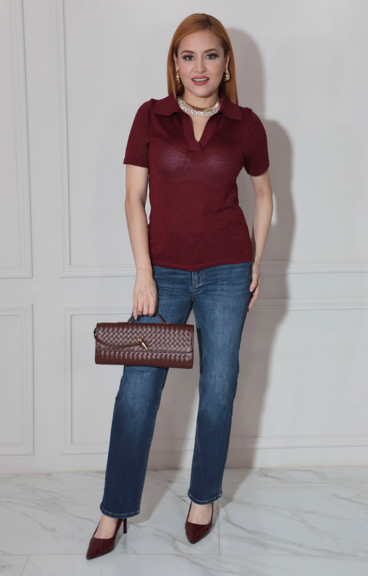 Blusa vino brillosa - BLUSA Boutiquemirel 