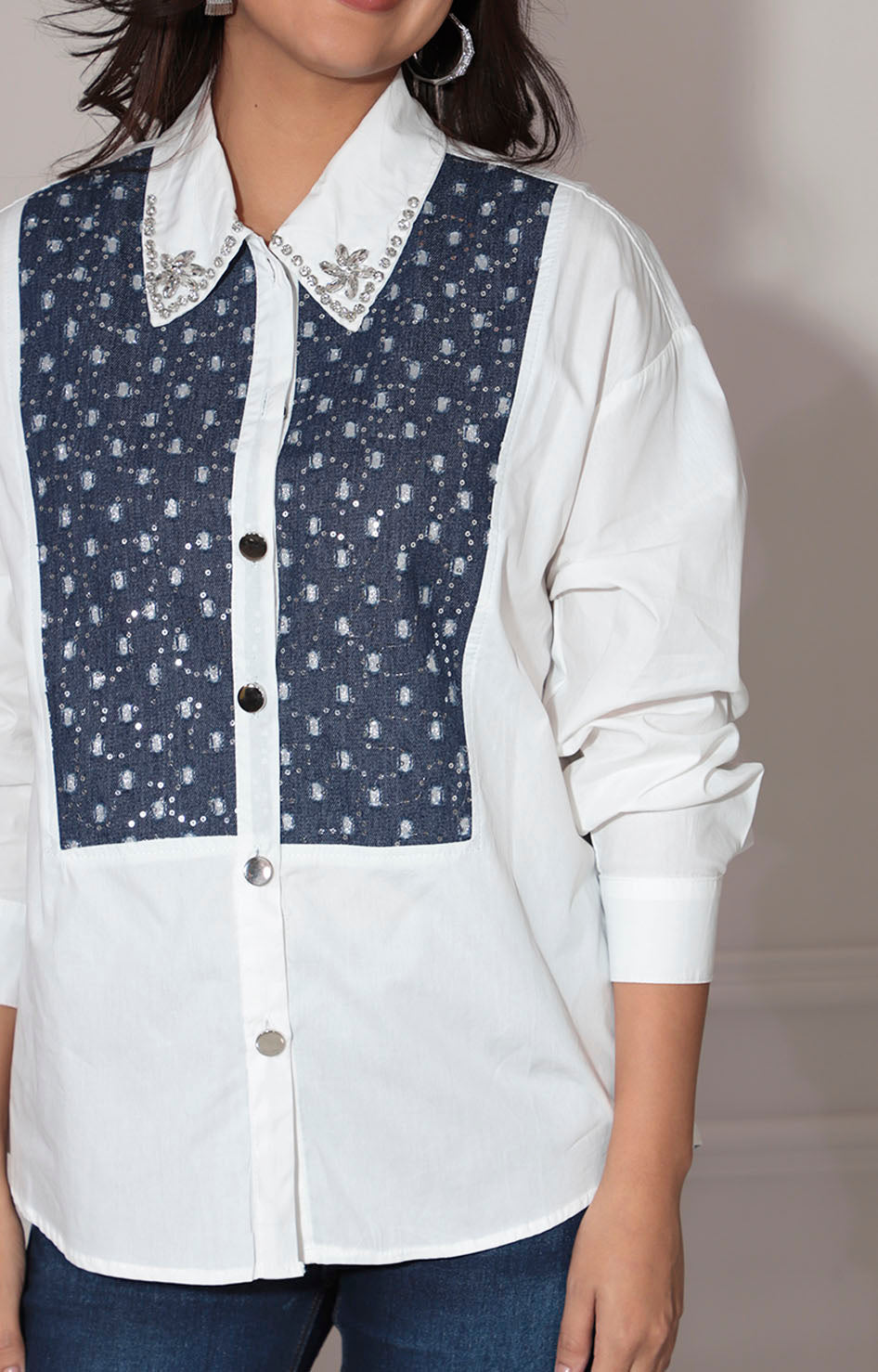 Blusa blanca con denim - BLUSA Boutiquemirel 