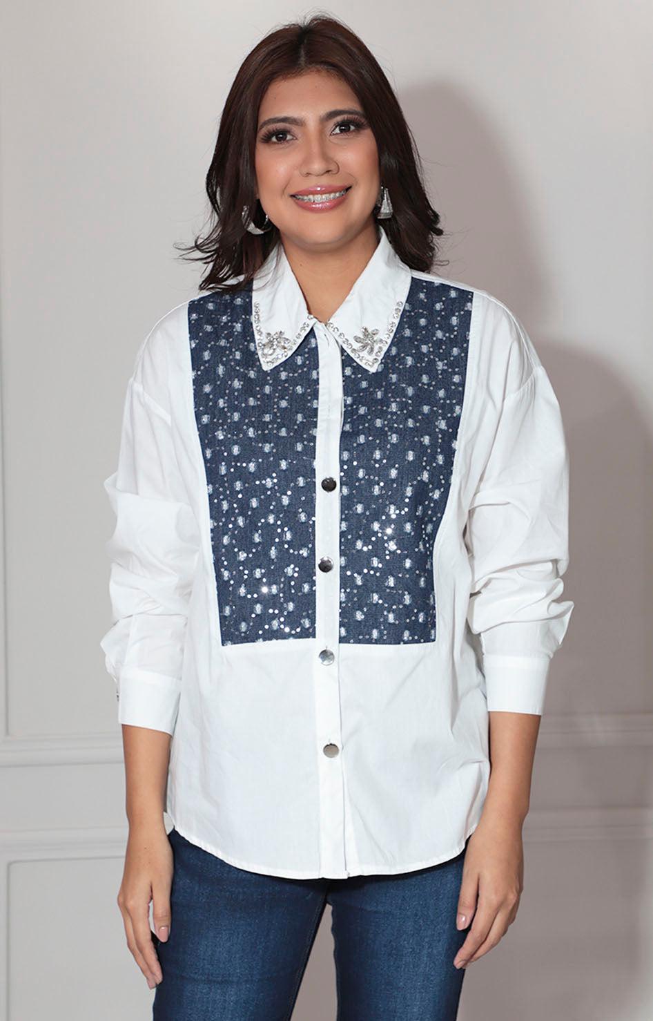 Blusa blanca con denim - BLUSA Boutiquemirel 
