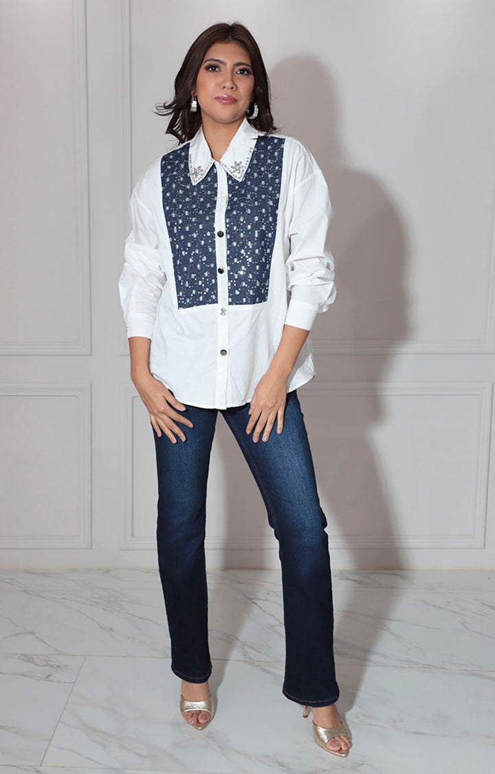Blusa blanca con denim - BLUSA Boutiquemirel 
