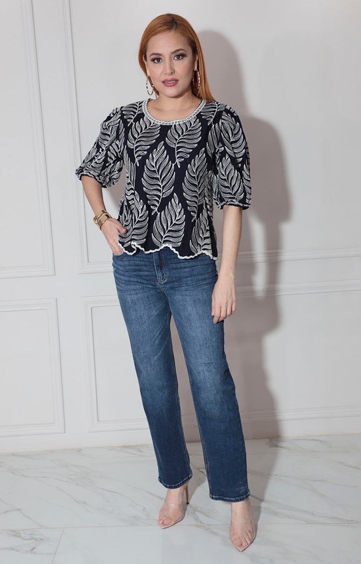 Blusa azul marino bordada - BLUSA Boutiquemirel 