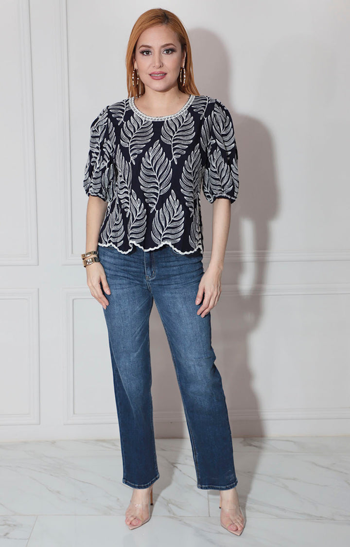 Blusa azul marino bordada - BLUSA Boutiquemirel 