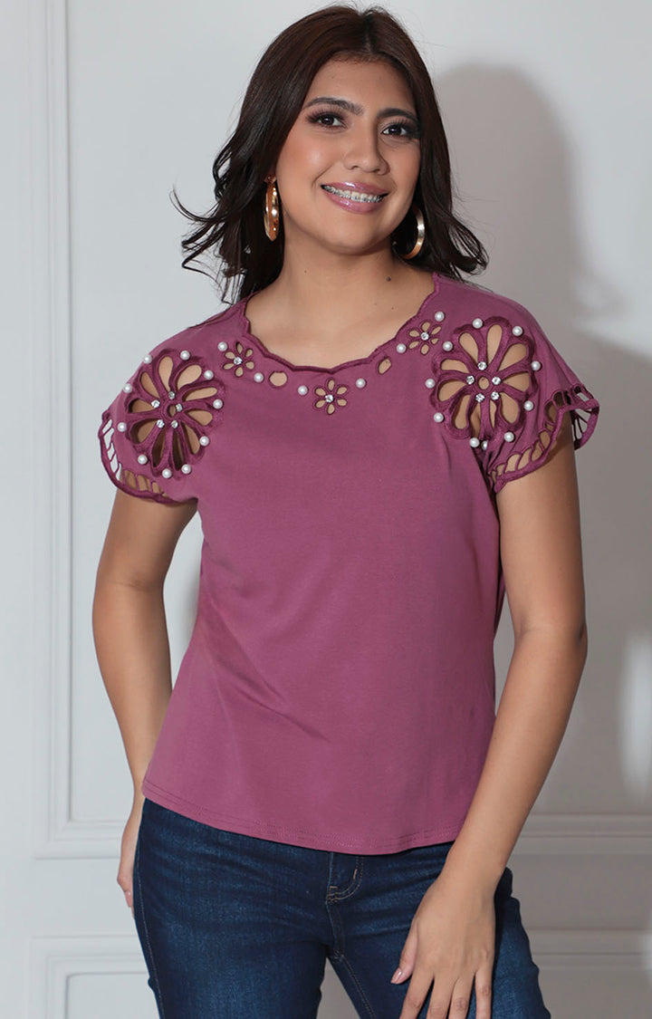 Blusa rosa con perlas - BLUSA Boutiquemirel 