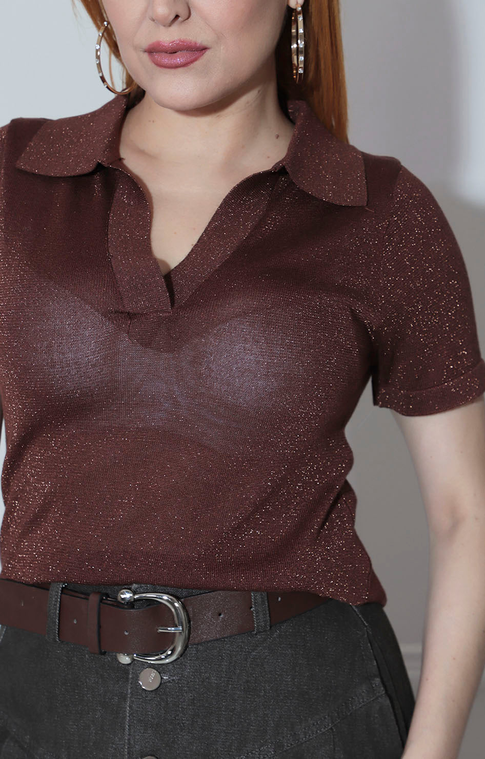 Blusa café brillosa - BLUSA Boutiquemirel 