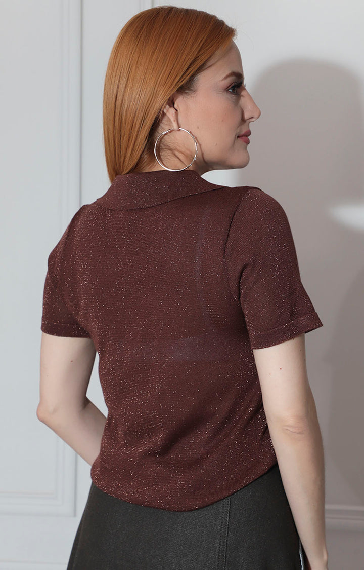 Blusa café brillosa - BLUSA Boutiquemirel 