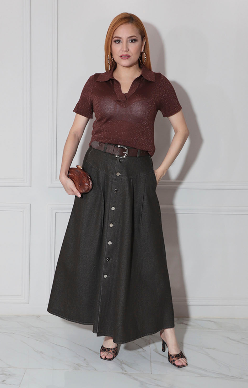 Blusa café brillosa - BLUSA Boutiquemirel 