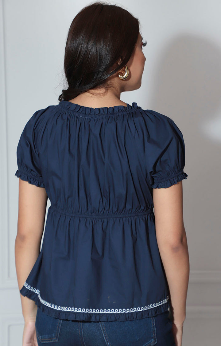 Blusa azul marino bordada - BLUSA Boutiquemirel 