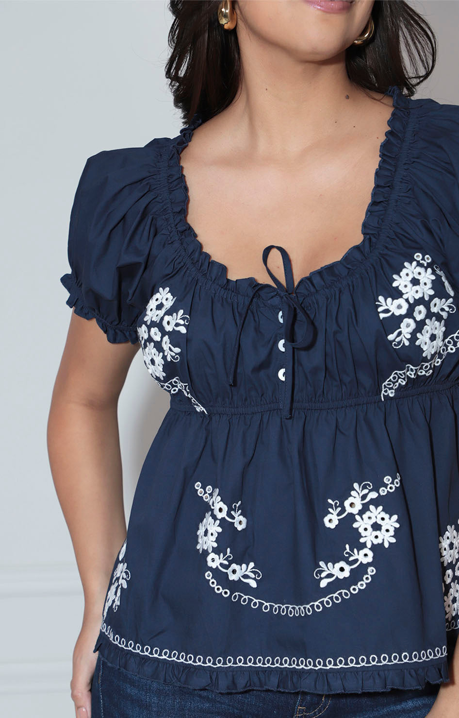 Blusa azul marino bordada - BLUSA Boutiquemirel 