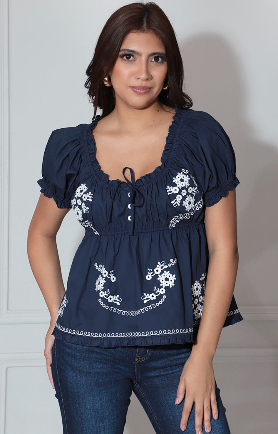 Blusa azul marino bordada - BLUSA Boutiquemirel 