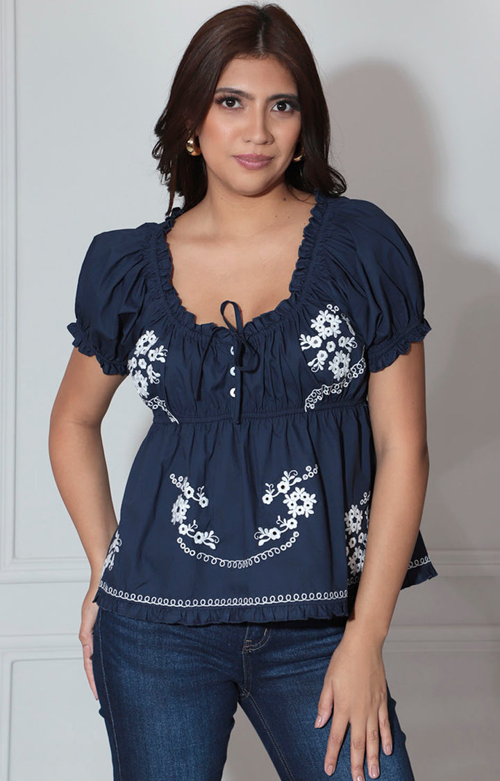 Blusa azul marino bordada - BLUSA Boutiquemirel 
