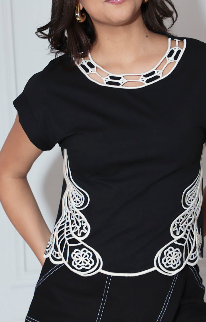 Blusa negra con encaje - BLUSA Boutiquemirel 