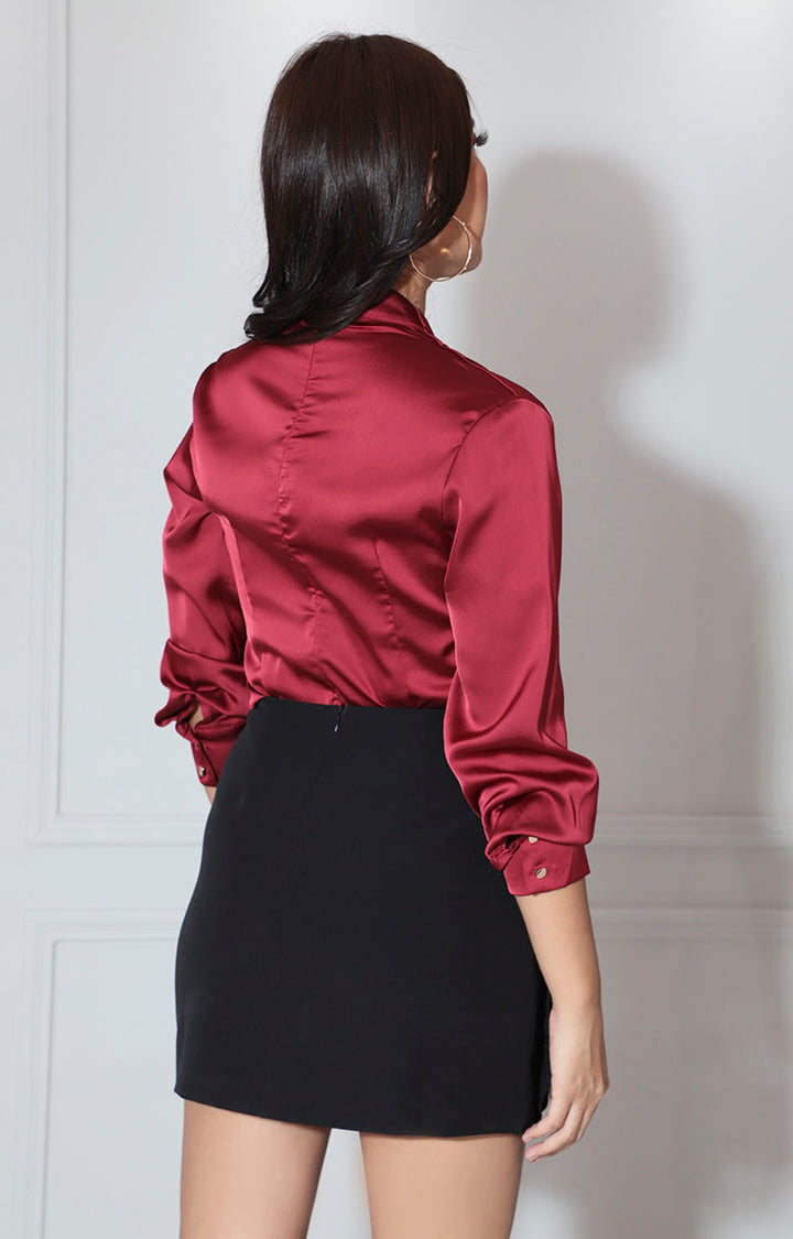 Blusa satinada vino - BLUSA Boutiquemirel 