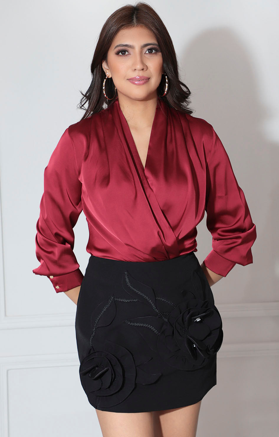 Blusa satinada vino - BLUSA Boutiquemirel 