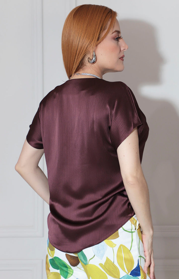 Blusa satinada café - BLUSA Boutiquemirel 