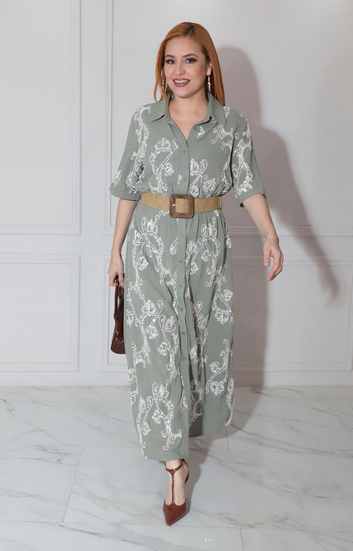 Vestido verde bordado - VESTIDO Boutiquemirel 