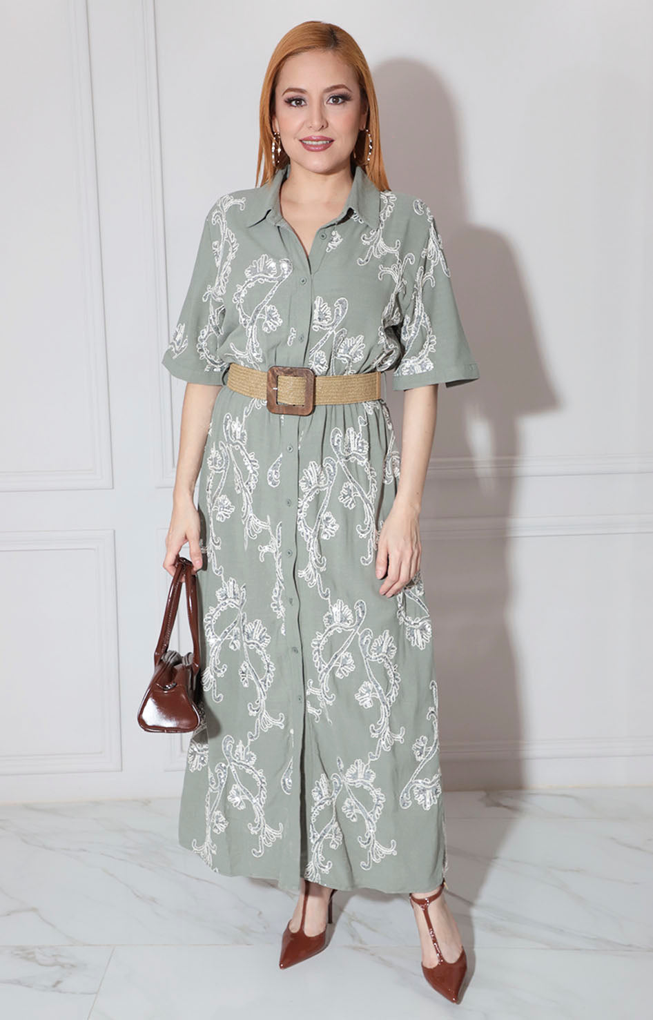 Vestido verde bordado - VESTIDO Boutiquemirel 