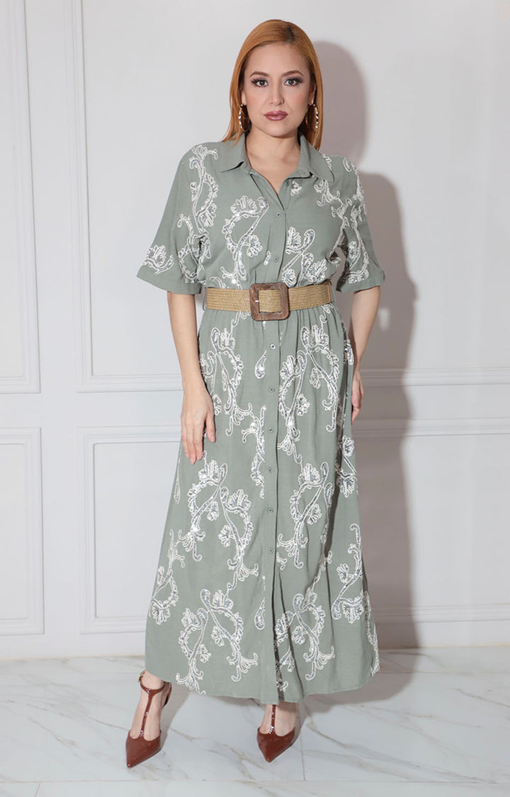 Vestido verde bordado - VESTIDO Boutiquemirel 