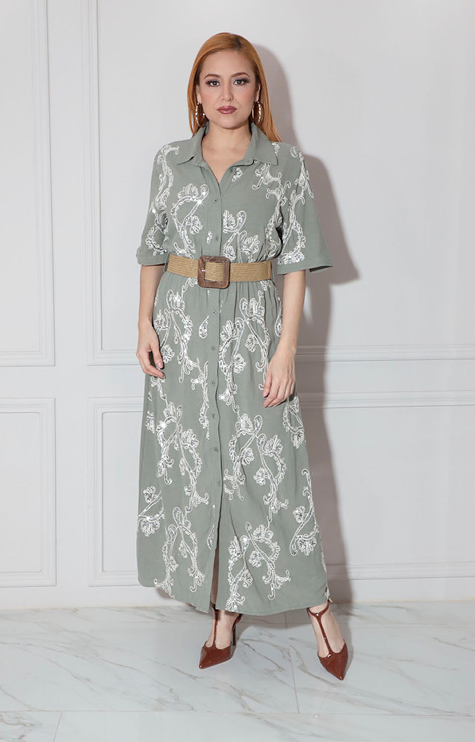 Vestido verde bordado - VESTIDO Boutiquemirel 