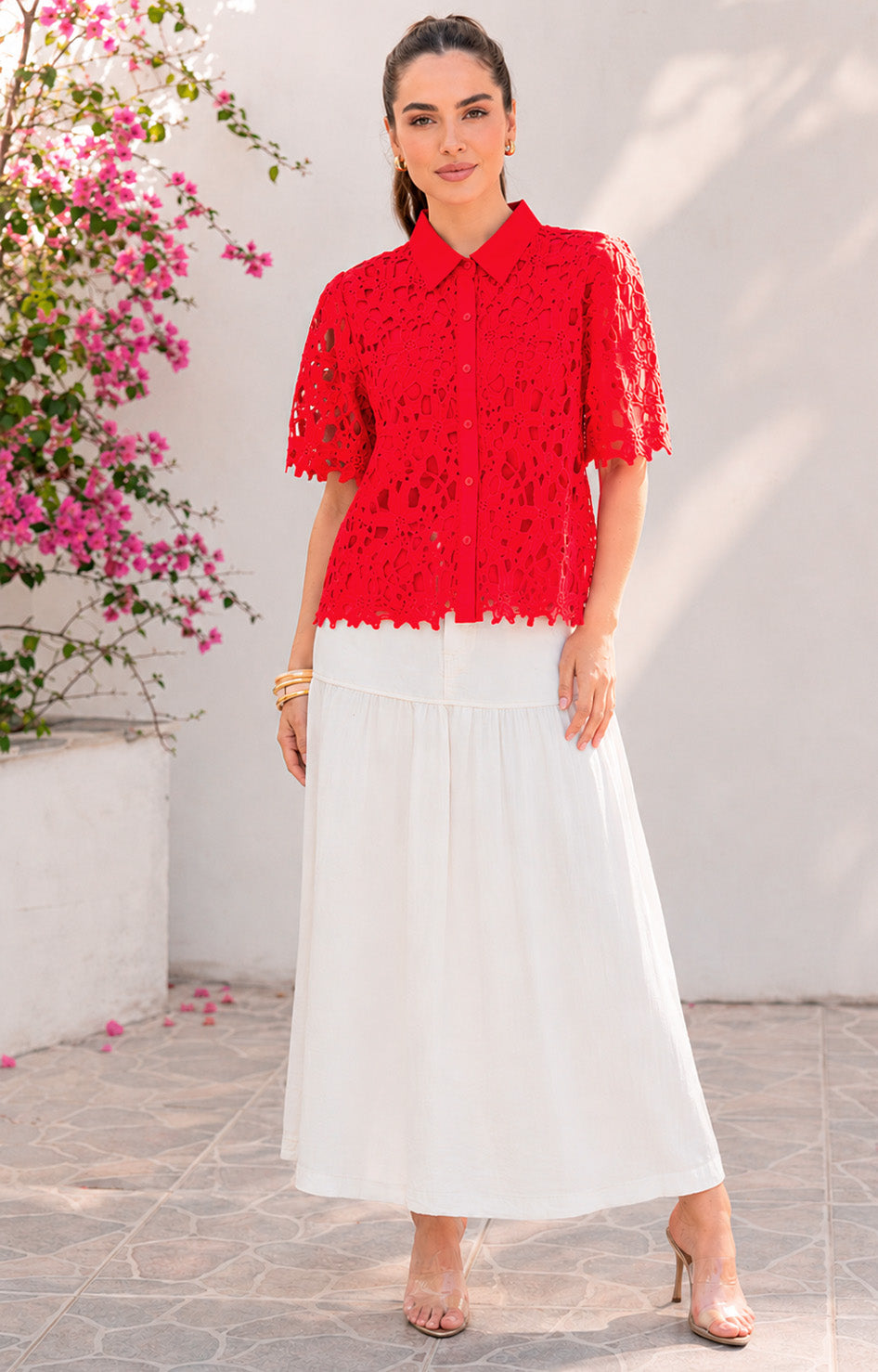 Blusa roja de guipur - BLUSAS REGULAR Boutiquemirel 