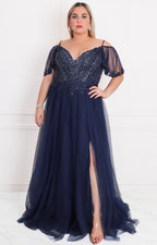 Vestido de gala con tul y pedrería - VESTIDO LARGO CURVY Boutiquemirel 