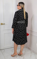 Vestido camisero negro con estampado polka dots