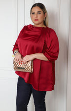 Blusa satinada con drapeado frontal y mangas globo