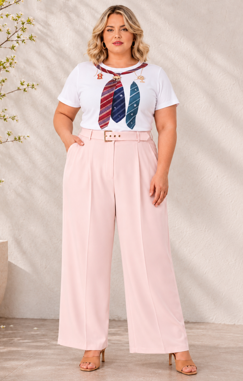 Pantalón liso con cinturón