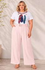 Pantalón liso con cinturón