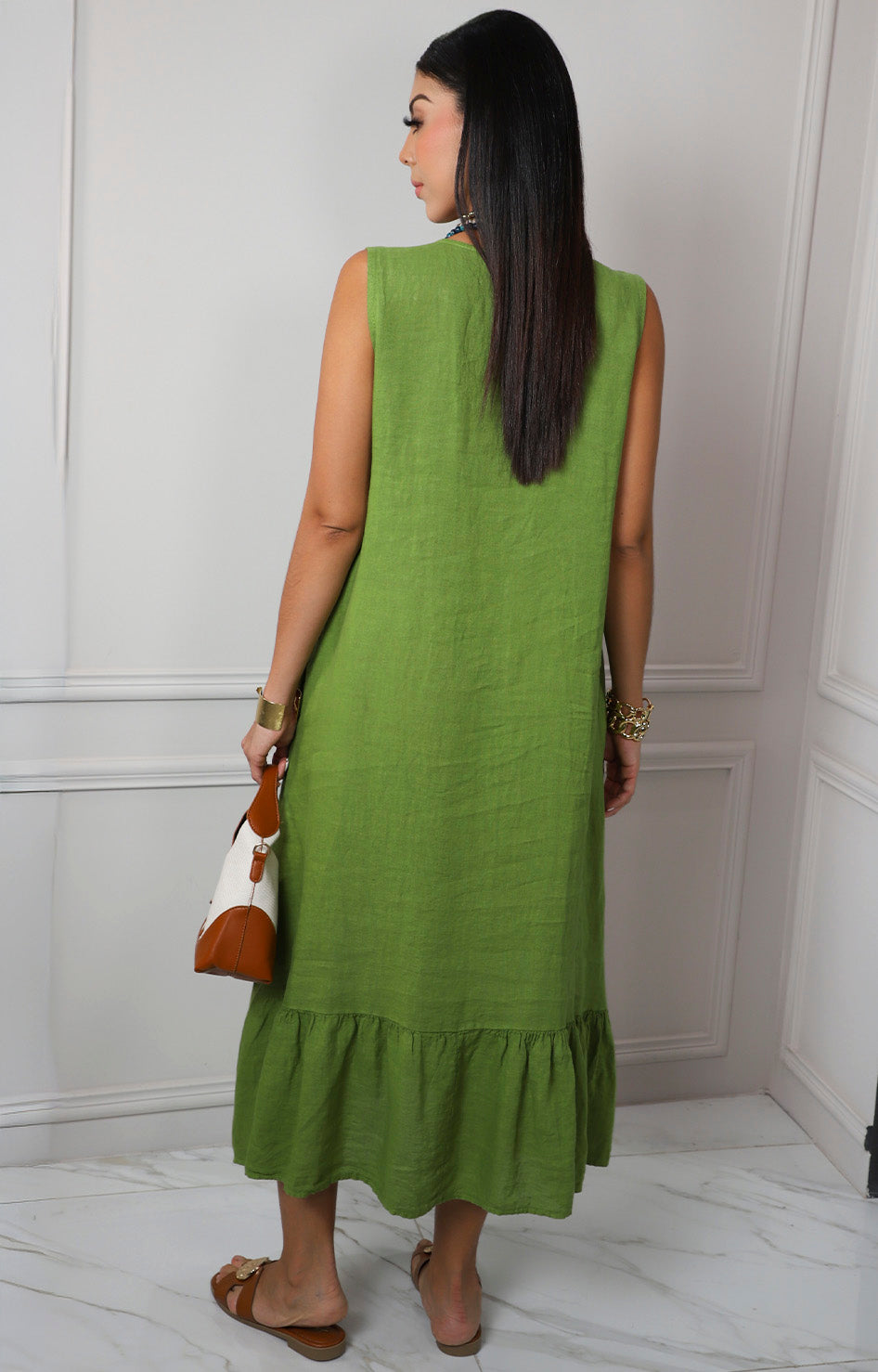 Vestido verde con olán