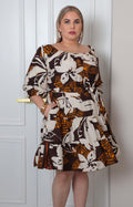 Vestido corto con estampado abstracto y mangas globo
