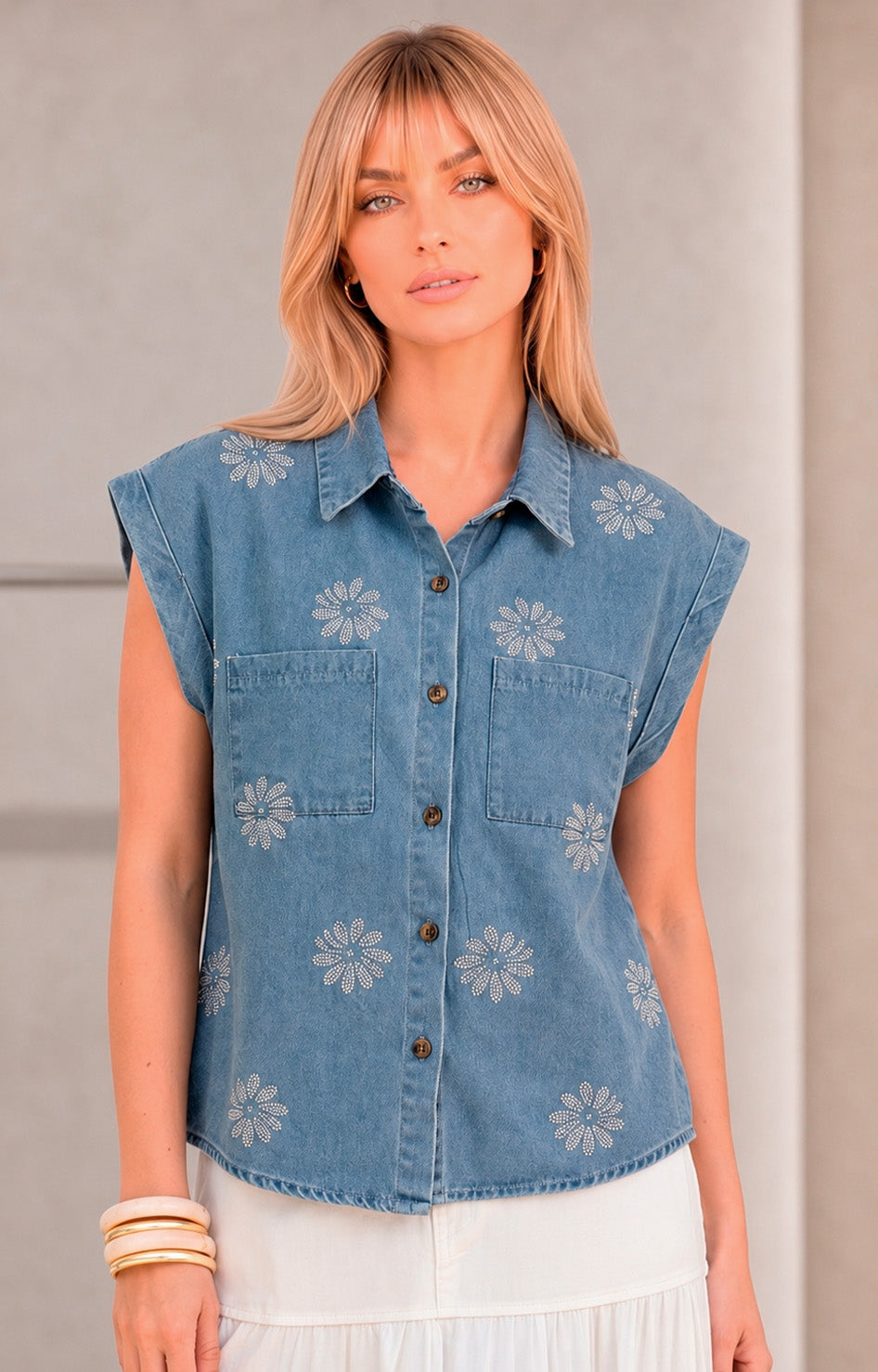 Blusa de mezclilla con aplicaciones - BLUSAS REGULAR Boutiquemirel 