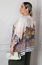 Blusa con estampado de paisaje y lazos