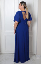 Vestido largo con escote en V y brillos