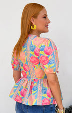 Blusa estampada con manga tipo globo - BLUSAS REGULAR Boutiquemirel 