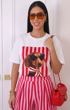 Blusa blanca con estampado de perrito chic