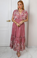 Vestido rosa floral con escote en V