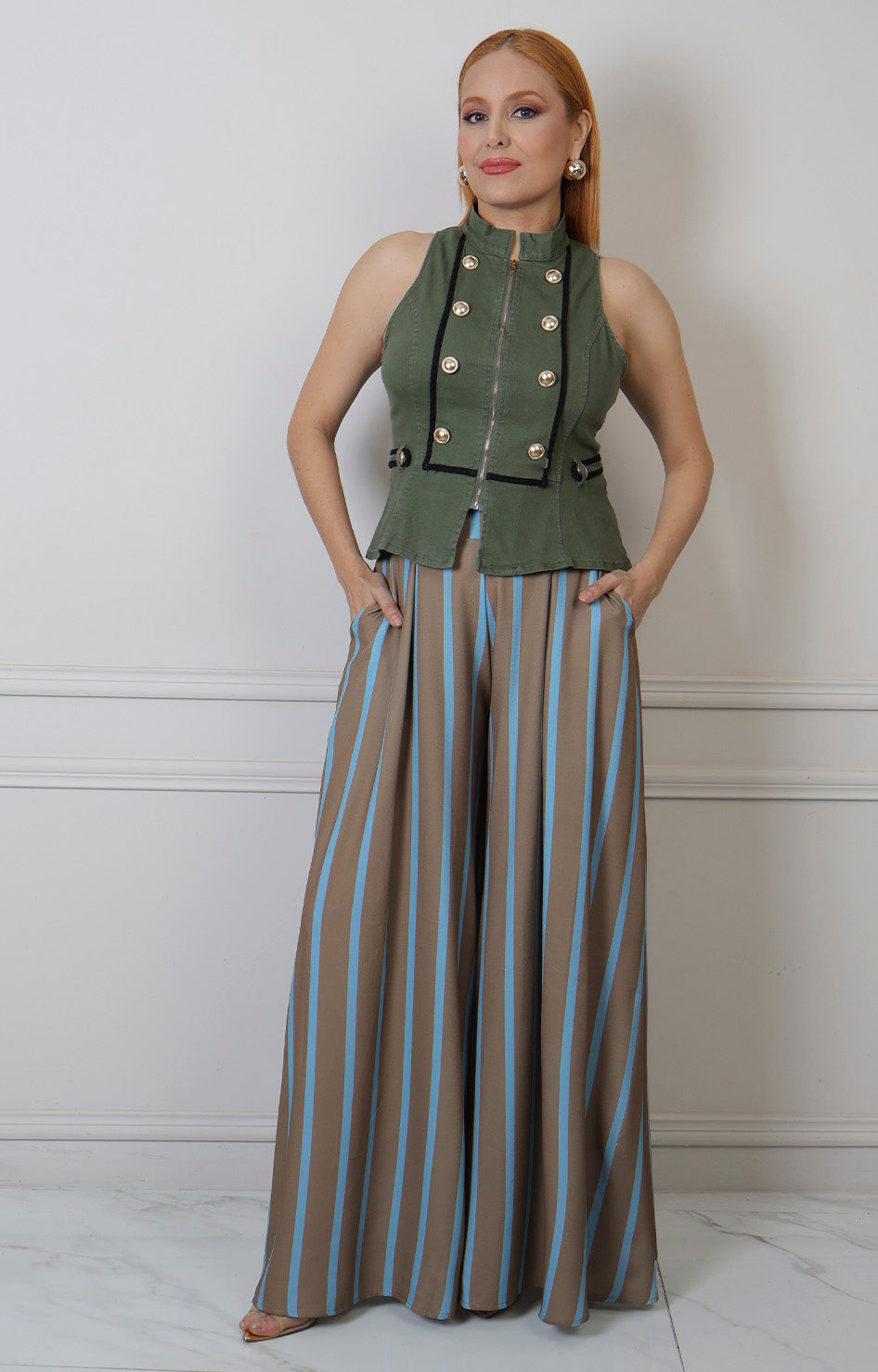 Pantalón de rayas verticales pierna ancha