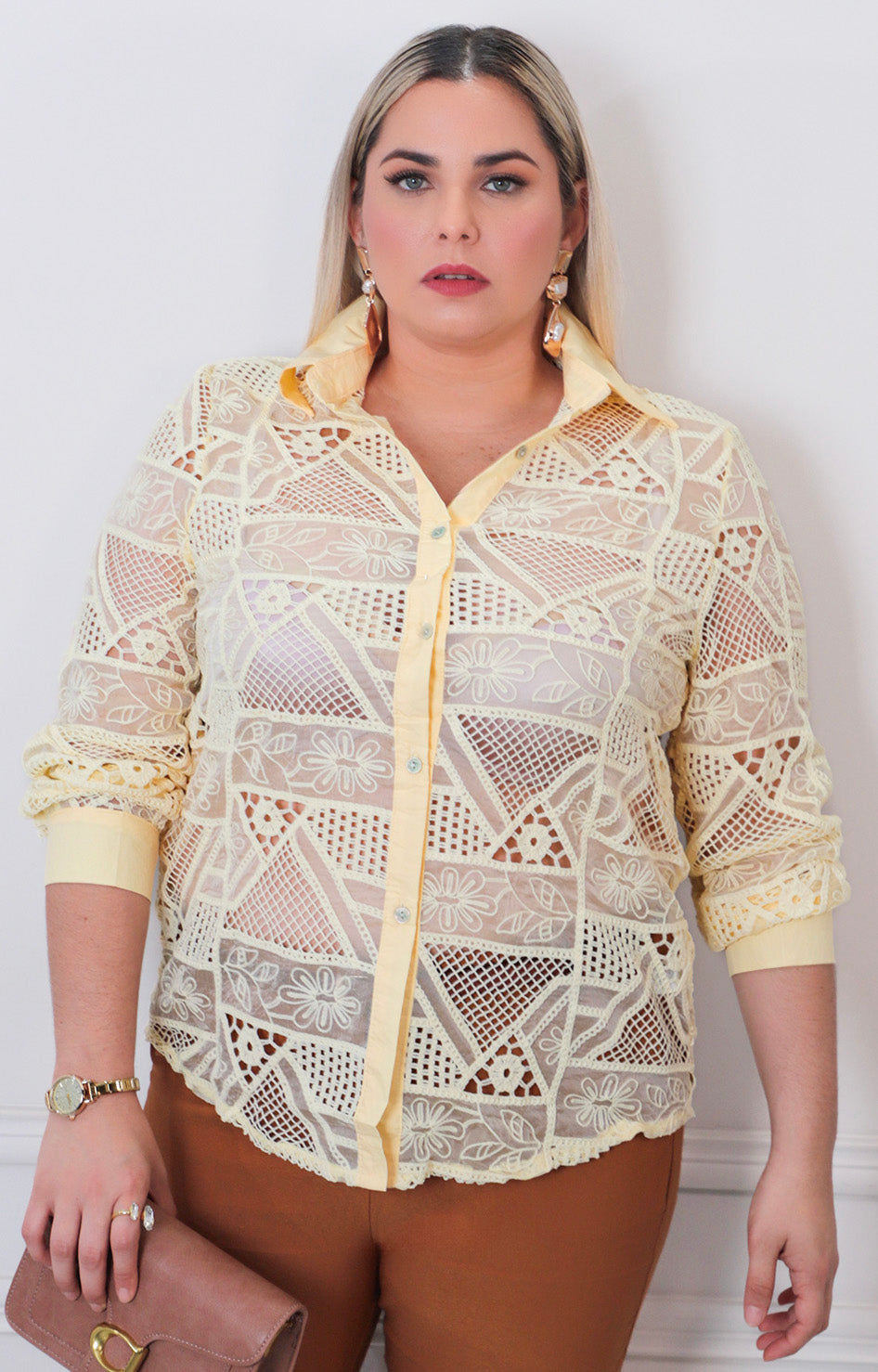 Blusa amarilla con textura - BLUSAS CURVY Boutiquemirel 