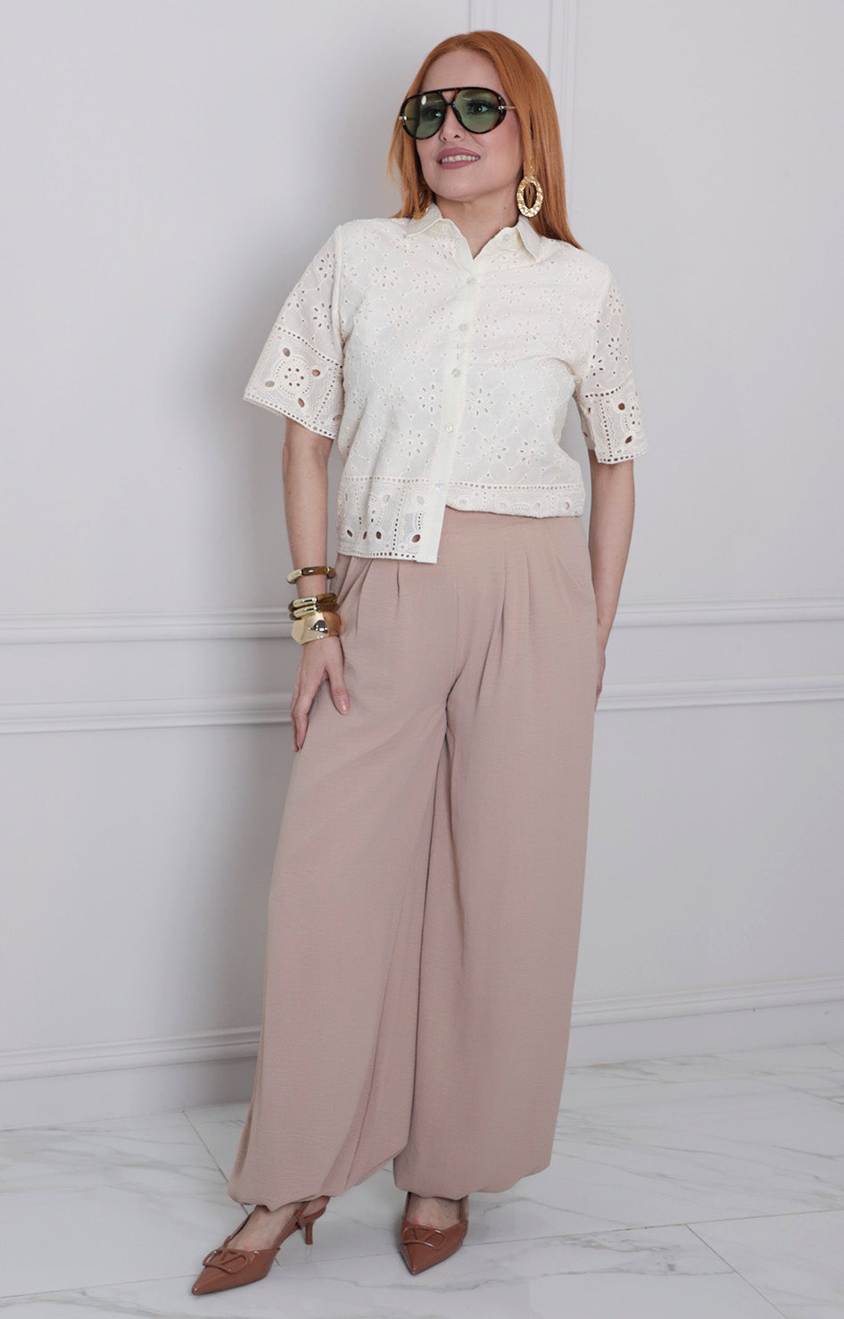 Pantalon beige tipo globo - PANTALON REGULAR Boutiquemirel 