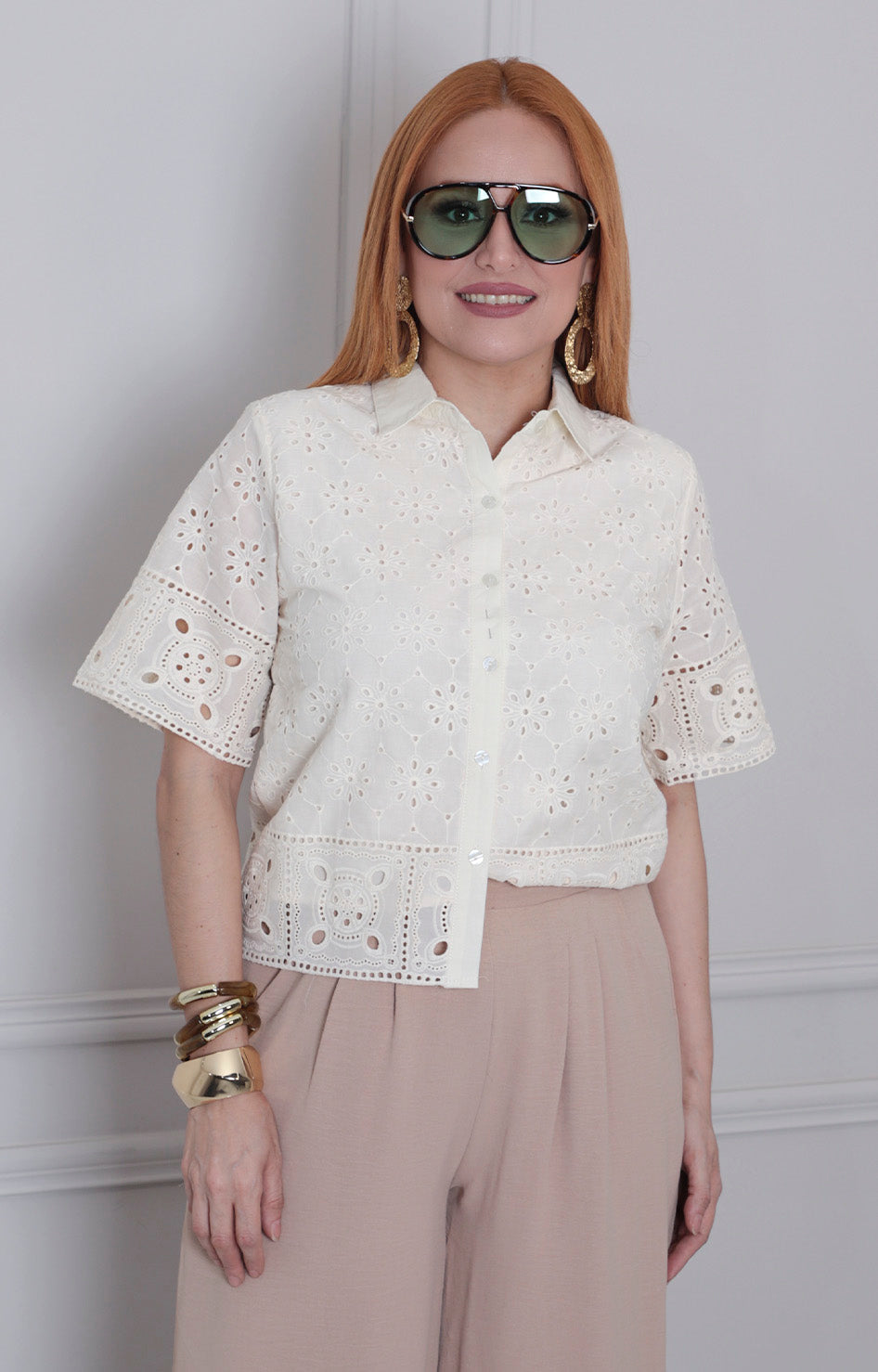 Blusa beige con textura - BLUSAS REGULAR Boutiquemirel 