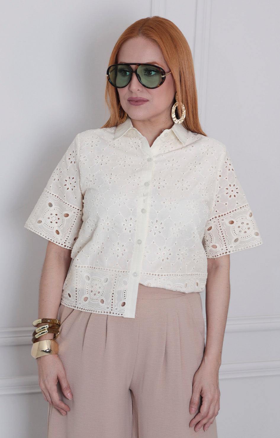 Blusa beige con textura - BLUSAS REGULAR Boutiquemirel 