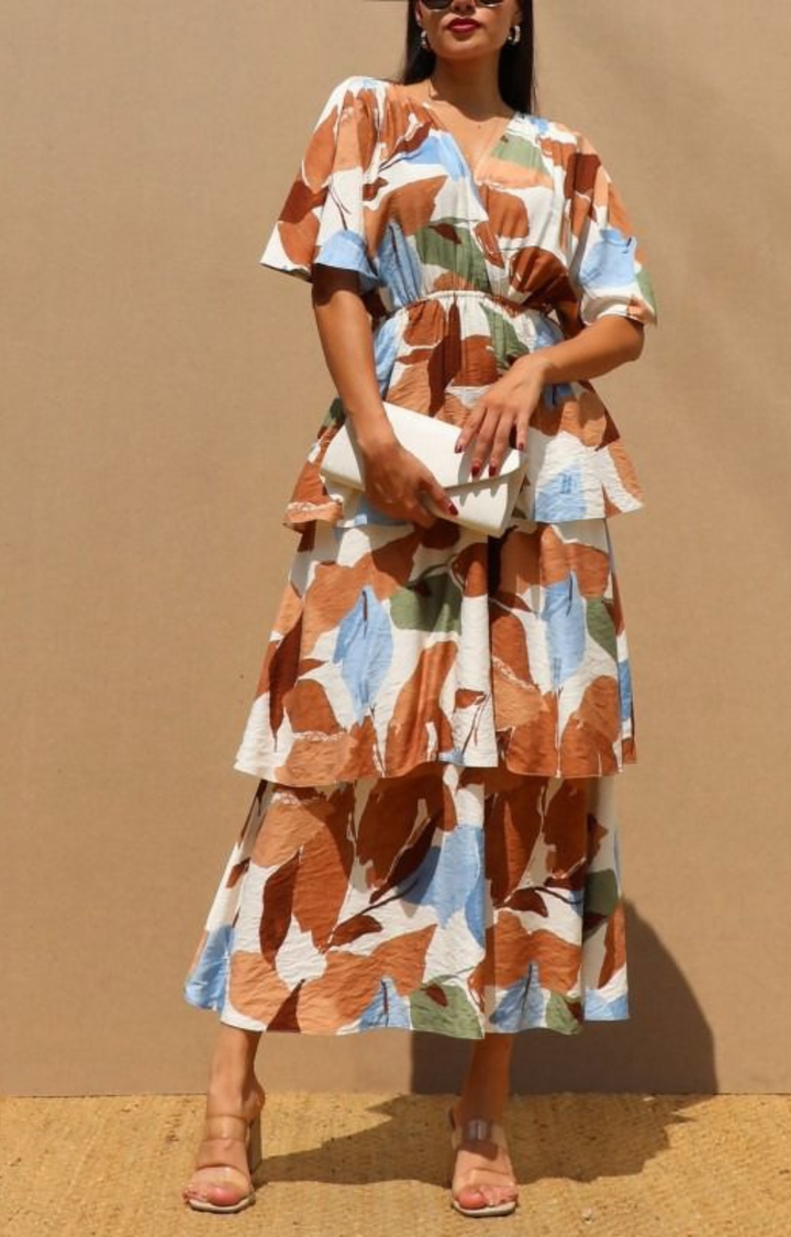 Vestido estampado azul con cafe