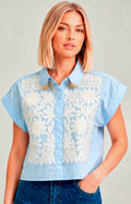 Blusa azul con detalle bordado - BLUSAS REGULAR Boutiquemirel 