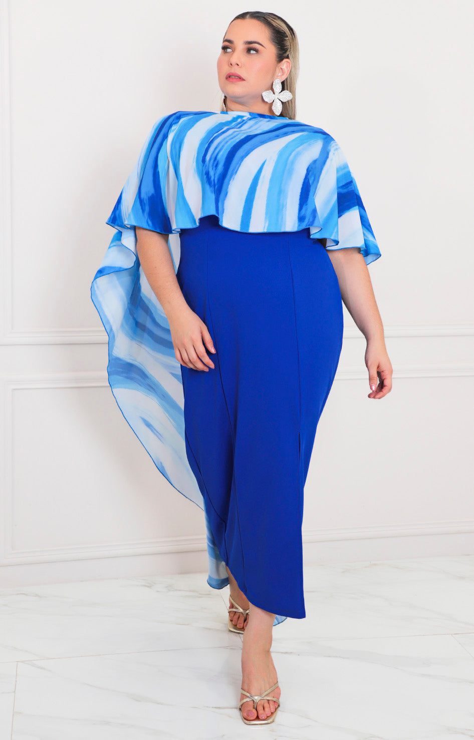 Vestido azul con capa - VESTIDO LARGO CURVY Boutiquemirel 