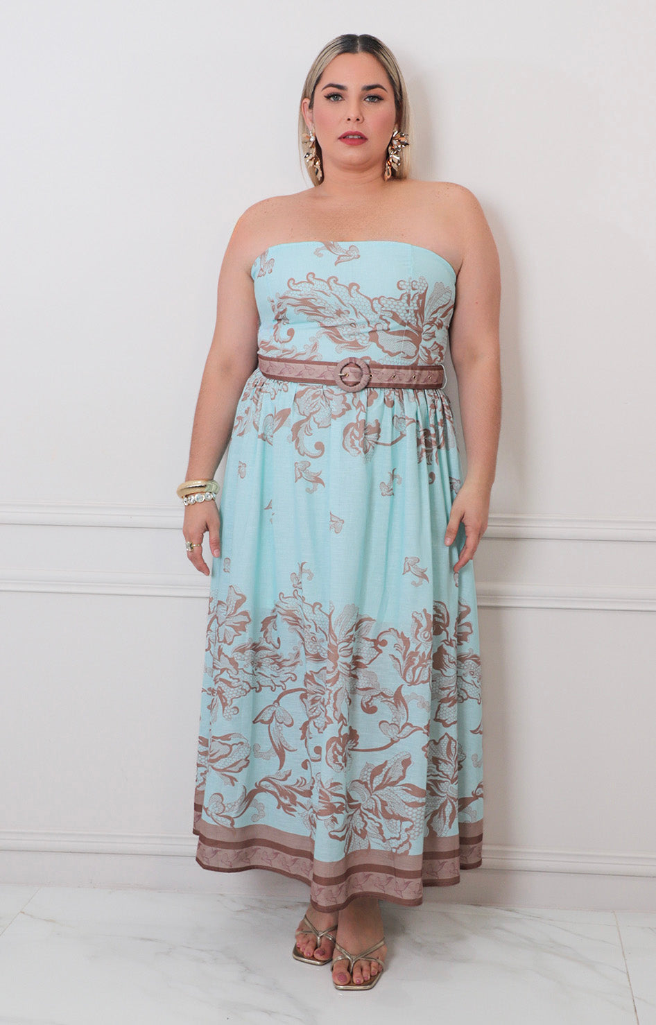 Vestido straple con cinturòn - VESTIDO LARGO CURVY Boutiquemirel 