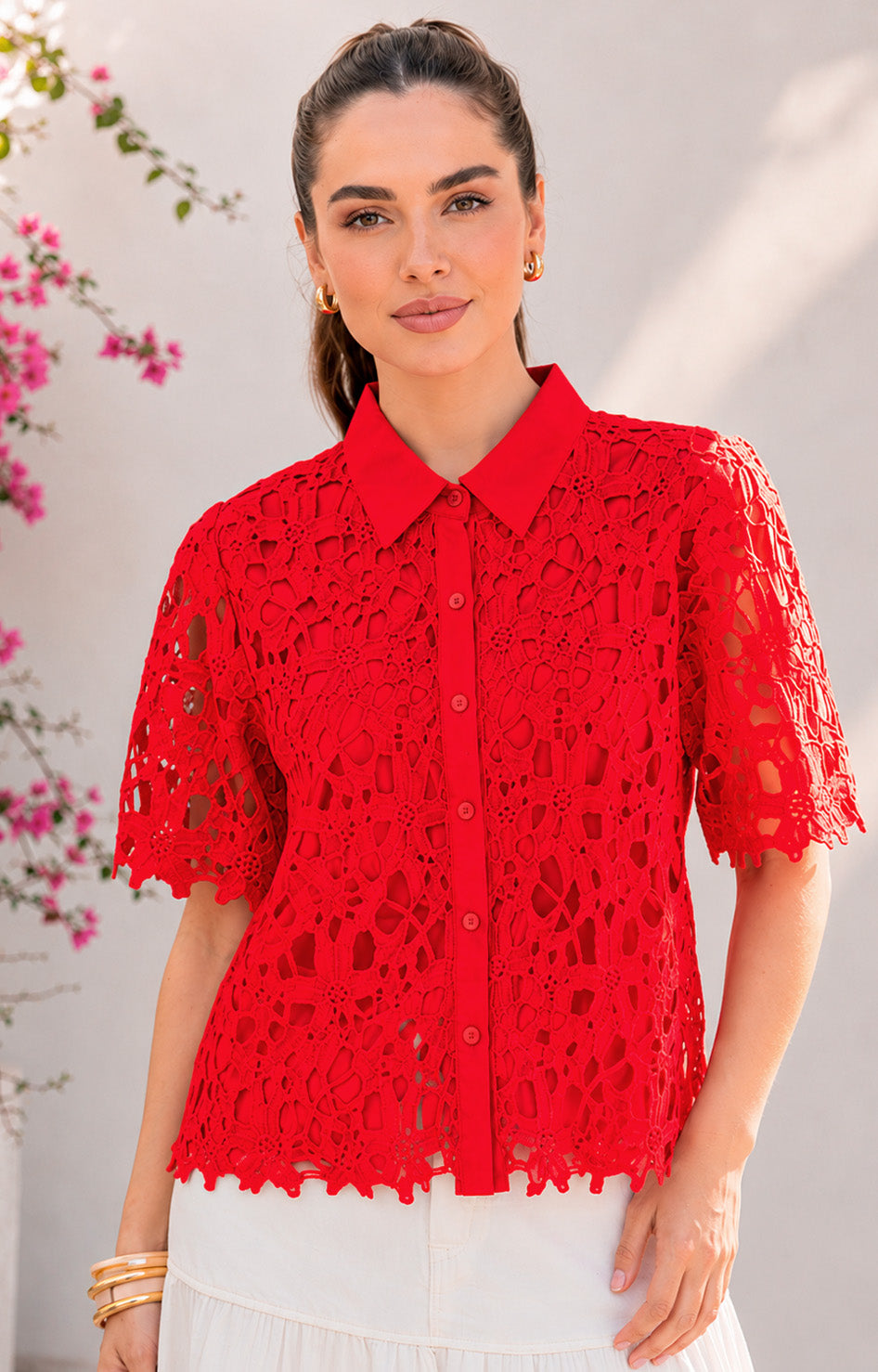 Blusa roja de guipur - BLUSAS REGULAR Boutiquemirel 