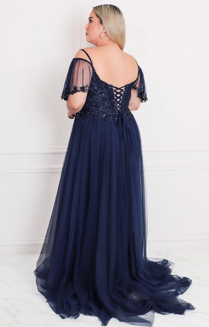 Vestido de gala con tul y pedrería - VESTIDO LARGO CURVY Boutiquemirel 