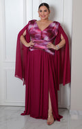 Vestido largo con drapeado y degradado