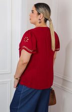 Blusa rojo con mangas volante