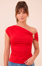 Blusa asimétrica con detalle dorado - BLUSAS REGULAR Boutiquemirel 